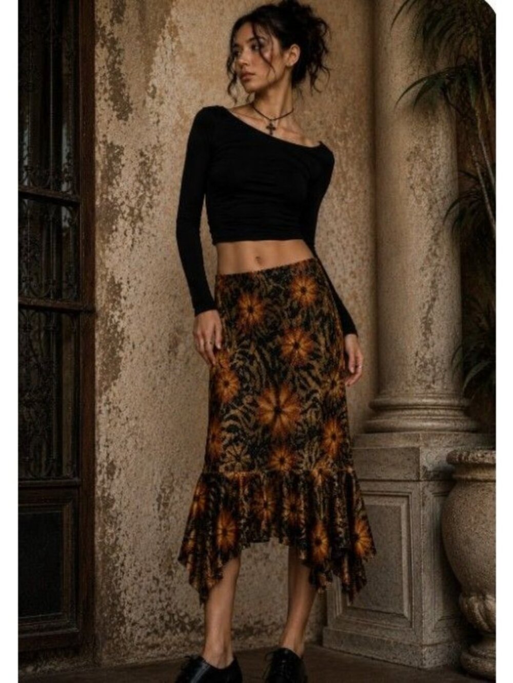 VTG Sense Metallic Mesh Asymmetrical Skirt Y2K Fairy Grunge Whimsigoth Boho L